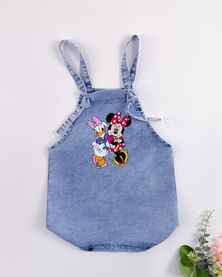 minnie and daisy baskılı kız kot bebe elbise