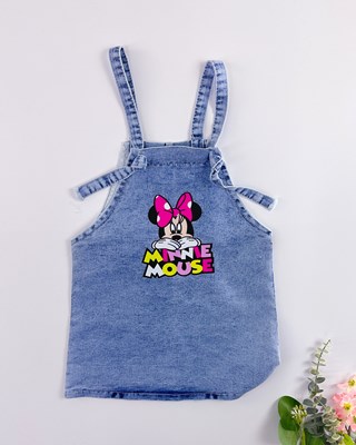 minnie mouse baskılı kız kot bebe elbise
