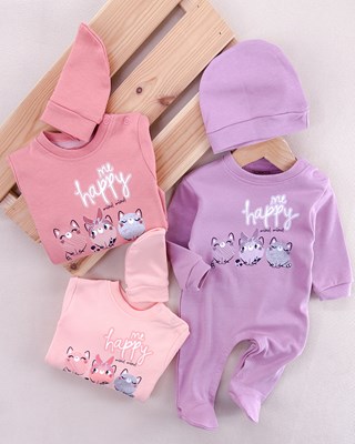 Happy miaw omuzdan ve alttan çıtçıtlı mevsimlik tulum set 
