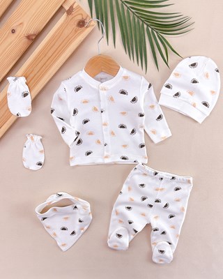Güneş desen önden çıtçıtlı mevsimlik yenidoğan 5li set 