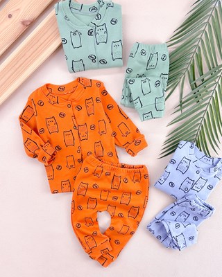 Hey bear önden çıtçıtlı mevsimlik 2li pijama takım 