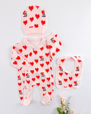 moschino ayıcık boydan çıtçıtlı ayaklı 3lü tulum set