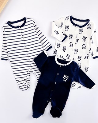 panda desen önden çıtçıtlı ayaklı mevsimlik 3lü tulum set