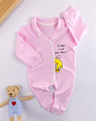 tweety önden düğmeli mevsimlik pijama tulum
