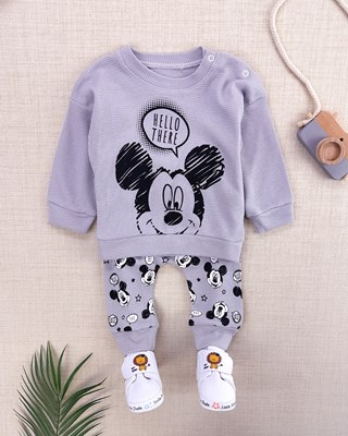 Hello there waffle kumaş omuzdan çıtçıtlı mevsimlik 2li bebe takım 