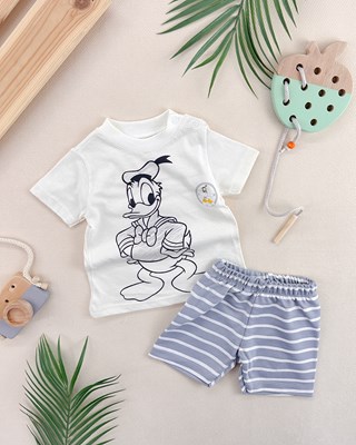 Donald duck çizgili şortlu yazlık 2li takım 