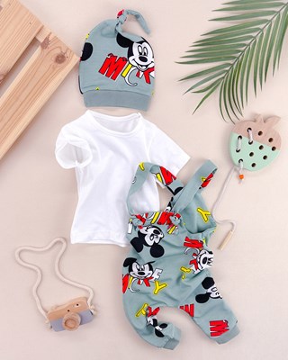 Mickey bereli omuzdan çıtçıt badili yazlık 3lü salopet  set 