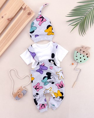 Minnie bereli omuzdan çıtçıt badili yazlık 3lü salopet set 