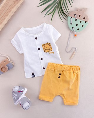 Teddy bear gömlekli şortlu keten yazlık 2li takım 