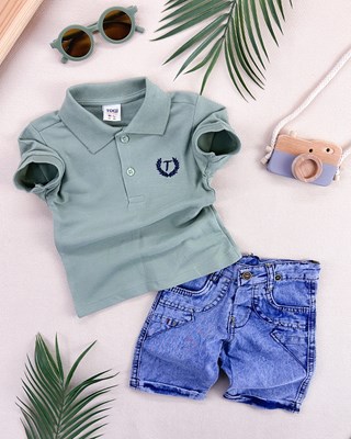 Lacoste tshırtlü ayarlanabilir kot şortlu bayramlık yazlık 2li takım 