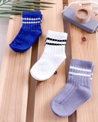 Bilekleri çizgili fitilli spor 3lü çorap set