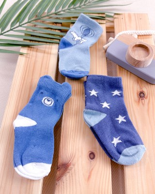 Minik ayıcık detaylı 3lü çorap set 