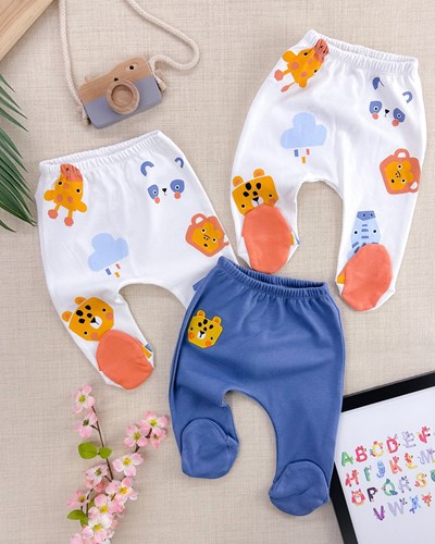 Animals desen Mevsimlik Penye Ayaklı 3lü Alt Set