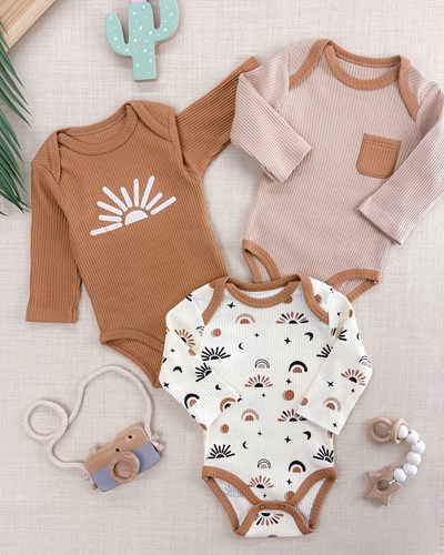 Güneş desen ribana kumaş alttan çıtçıt badi 3lü set 