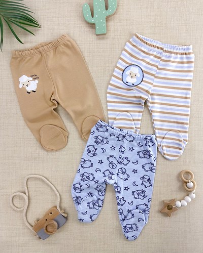 Little lamb mevsimlik penye kumaş ayaklı 3lü alt set 