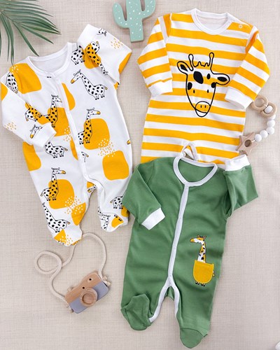 Zürafa desen boydan çıtçıtlı mevsimlik penye 3lü tulum set 