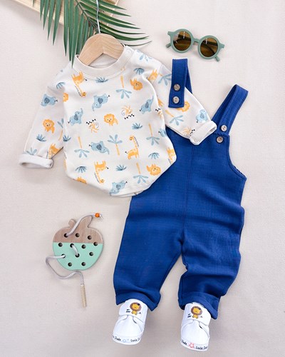 Muslin salopetli safari desen sweatli mevsimlik 2li salopet set 