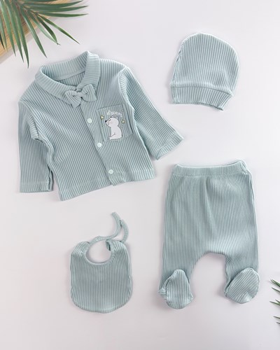 Baby dream önden çıtçıtlı esnek fitilli kumaş mevsimlik yenidoğan 4lü set 
