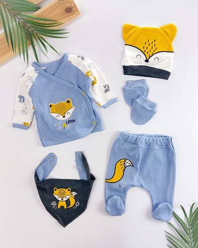 Little fox yandan çıtçıtlı fitilli kumaş mevsimlik yenidoğan 5li set 