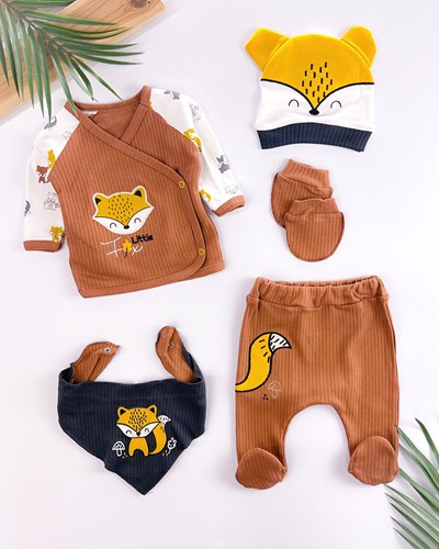 Little fox yandan çıtçıtlı fitilli kumaş mevsimlik yenidoğan 5li set 