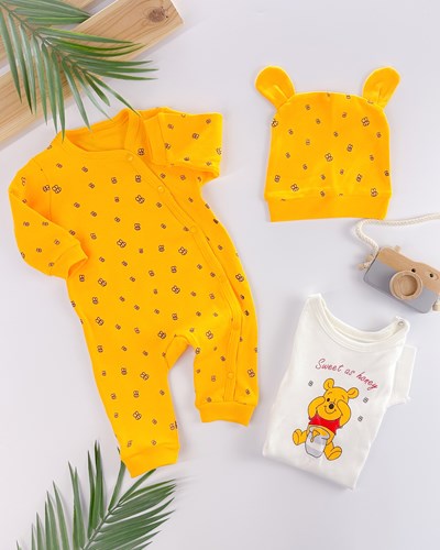 Sweet as honey badili boydan çıtçıtlı 3lü tulum set 