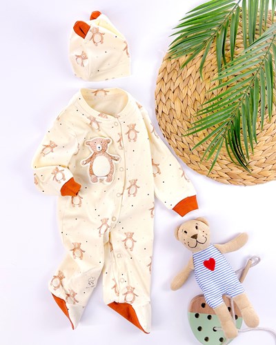 3D ayıcıklı boydan çıtçıtlı mevsimlik bere tulum set 