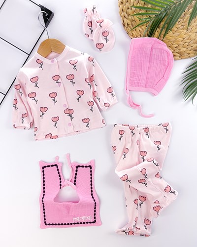 Lale desen önden çıtçıtlı mevsimlik yenidoğan 5li set 