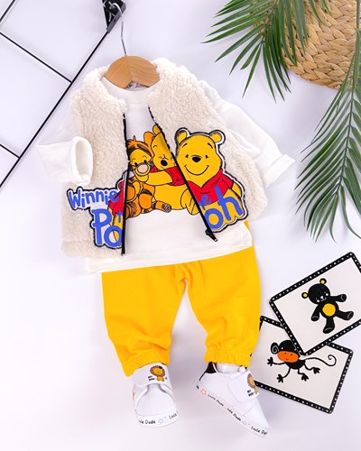 Winnie the pooh ve tiger peluş yelekli mevsimlik 3lü takım 