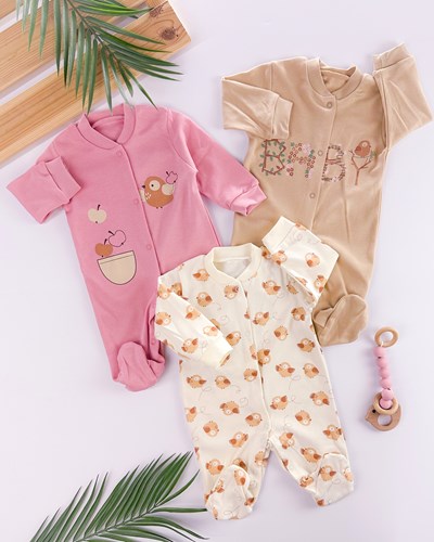 Baby bird boydan çıtçıtlı ayaklı mevsimlik 3lü tulum set 