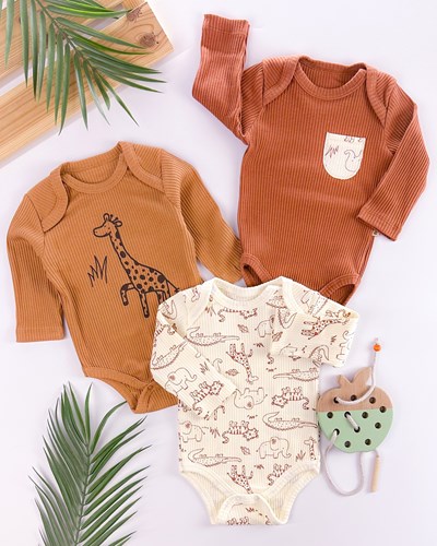 Gıraffe desen ribana kumaş mevsimlik 3lü çıtçıt badi set 