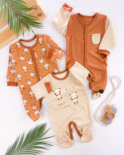 Minik panda boydan çıtçıtlı ayaklı mevsimlik 3lü tulum set 