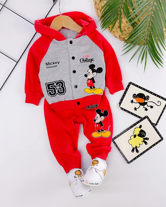 Mickey kapüşonlu kolej hırkalı mevsimlik 2li bebe  takım 