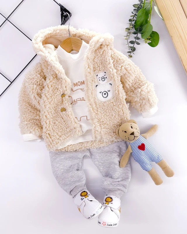Mummy loves me welsoft kapüşon hırkalı alt üst eşofmanlı 3lü takım 