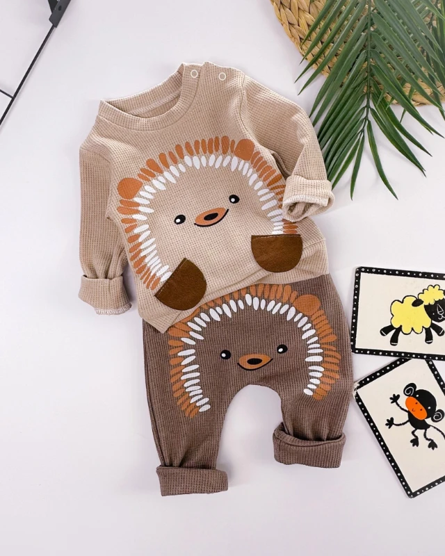 Kirpi desen waffle kumaş mevsimlik 2li bebe takım