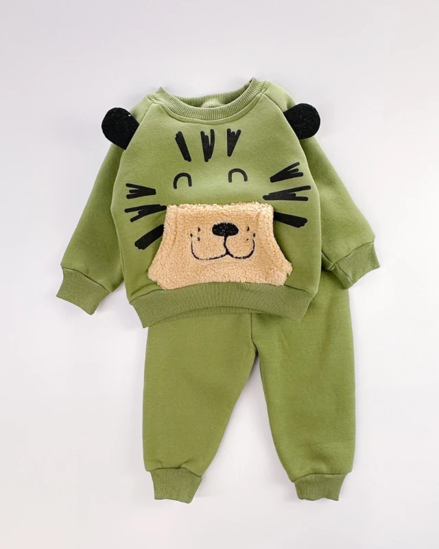 Mutlu kulaklı aslancık şardonlu kışlık 2li bebe takım 