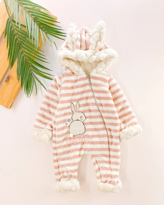 Lovely rabbit içi welsoft kapüşonlu boydan fermuarlı dış giyim kışlık tulum 