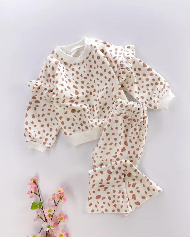 Puantiye leopar omuzdan çıtçıtlı mevsimlik 2li takım 