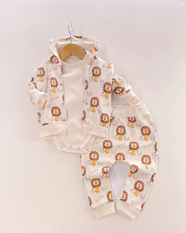 Small lion çıtçıtlı kapüşon hırkalı mevsimlik 3lü takım 