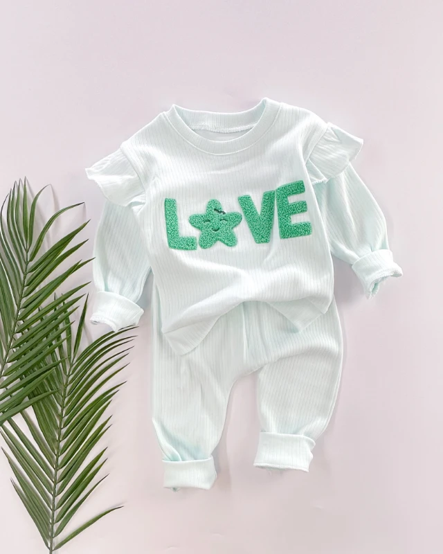 Love punch kolları fırfırlı fitilli kumaş mevsimlik 2li takım 