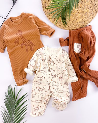 Baby graffe alttan çıtçıtlı ribana kumaş mevsimlik 3lü tulum set 