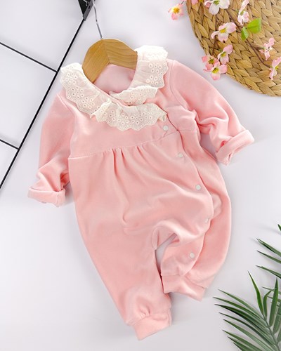 Fisto yandan çıtÇıt yakalı kadife kışlık bebe tulum 
