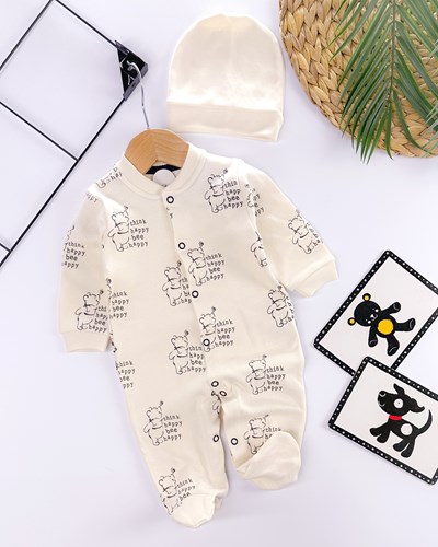 Think happy bee happy boydan çıtçıtlı ayaklı mevsimlik 2li tulum set 