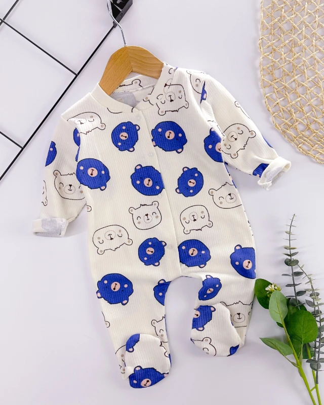 Bear face boydan çıtçıtlı ayaklı fitilli kumaş mevsimlik tulum 