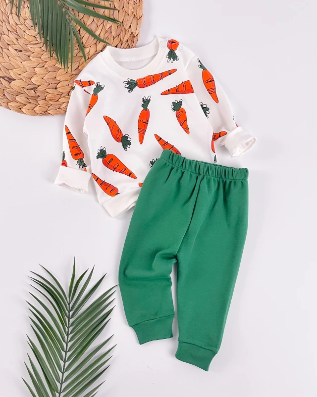 Havuç baskılı omuzdan çıtçıtlı mevsimlik 2li takım 