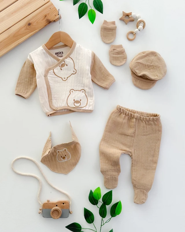 Funny bear yandan çıtçıtlı muslin mevsimlik yenidoğan 5li set 