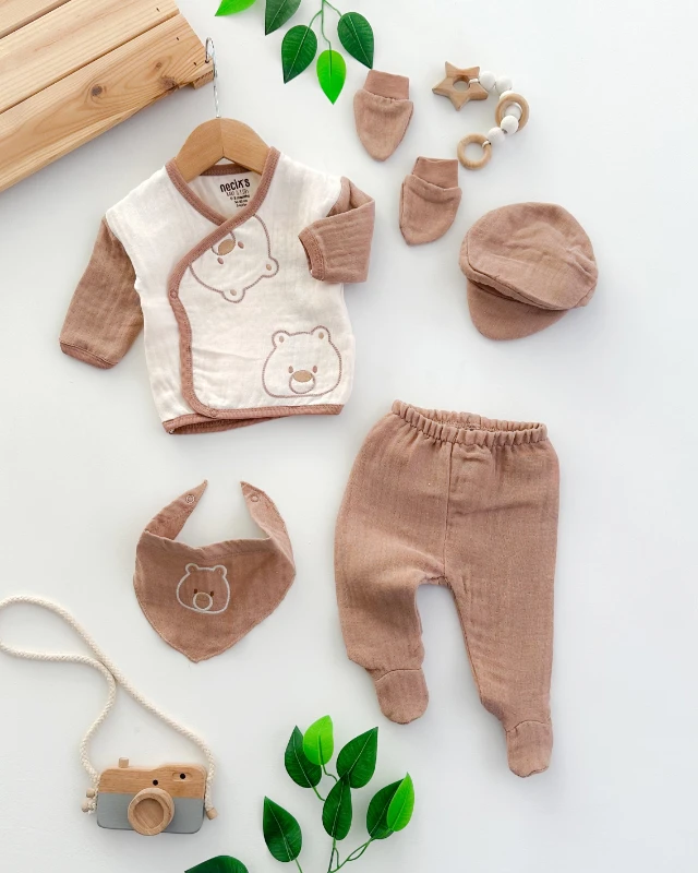 Funny bear yandan çıtçıtlı muslin mevsimlik yenidoğan 5li set 