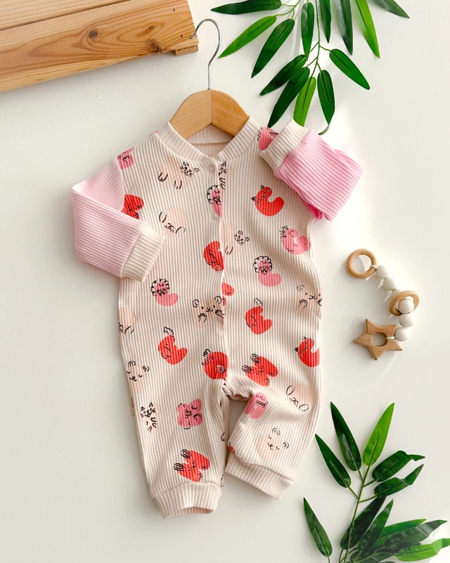 Harf hayvancıklar boydan çıtçıtlı ribana kumaş mevsimlik tulum 