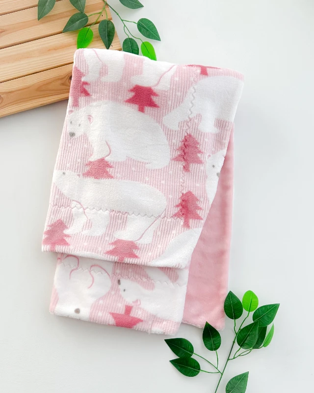 Minik kutup ayıları çift kat welsoft bebek battaniyesi 