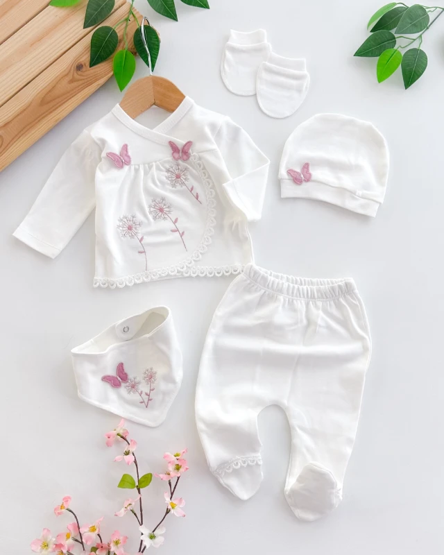 Minik kelebekler yandan çıtçıtlı mevsimlik yenidoğan 5li set 