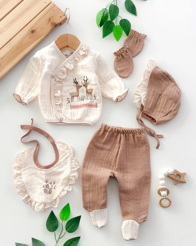 Mummys little helpers fisto detaylı yandan çıtçıtlı mevsimlik muslin yenidoğan 5li set 